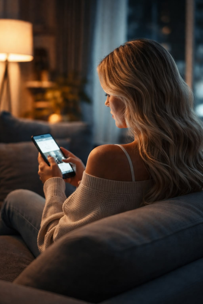 Woman scrolling social media and comparing herself to others