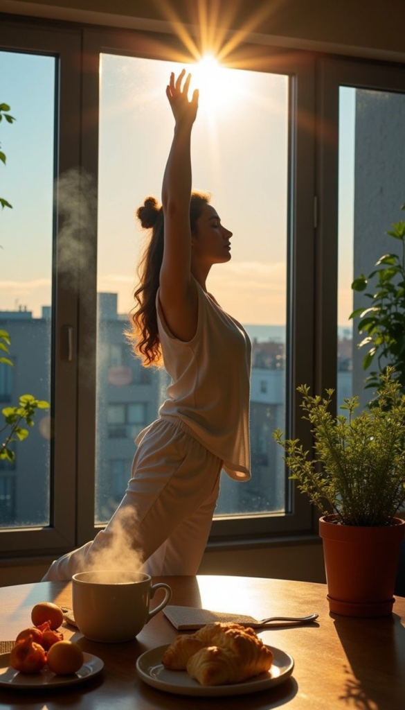 Woman starting a healthy morning routine for a glow up